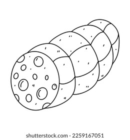 Sausage in hand drawn doodle style. Vector illustration isolated on white background.