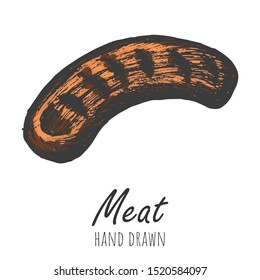 Sausage hand drawn vector illustration, vintage colored design element.