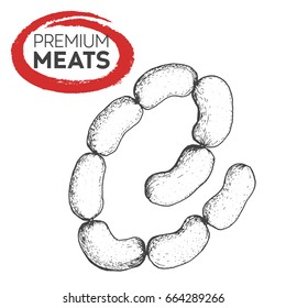 Sausage hand drawn vector illustration. Meat product. Design sketch element.