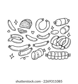 sausage handrawn doodle illustrations vector