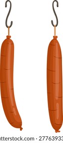 Sausage Hanging on Hook Illustration Isolated on White Background