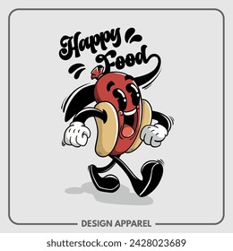 Sausage Happy Food Illustration T Shirt and Apparel Printing Design