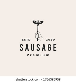 Sausage Hipster Vintage Logo Vector Icon Illustration