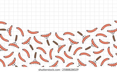 sausage. Hot dog. sausage frame. an empty space for the label. advertisement. The flyer. fast food. delicious fast food. street food with sausage. vector. Beautiful food-themed pattern.