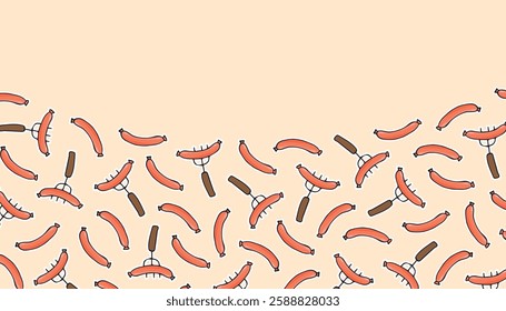 sausage. Hot dog. sausage frame. an empty space for the label. advertisement. The flyer. fast food. delicious fast food. street food with sausage. vector. Beautiful food-themed pattern.