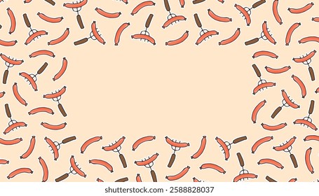 sausage. Hot dog. sausage frame. an empty space for the label. advertisement. The flyer. fast food. delicious fast food. street food with sausage. vector. Beautiful food-themed pattern.