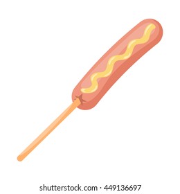 Sausage or hot dog roasted on stick in cartoon style