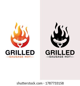 Sausage Hot Grilled Logo, BBQ, Barbecue Logo With Black Version