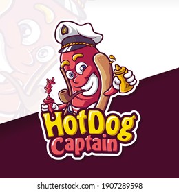 Sausage HotDog Captain Mascot Logo