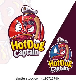 Sausage HotDog Captain Mascot Logo