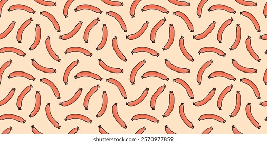 sausage. Hotdog. fast food. delicious fast food. street food with sausage. vector. A beautiful pattern on the theme of food. Seamless pattern. meal. packaging. bun.