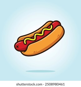 Sausage hotdog with mustard. Food vector cartoon illustration