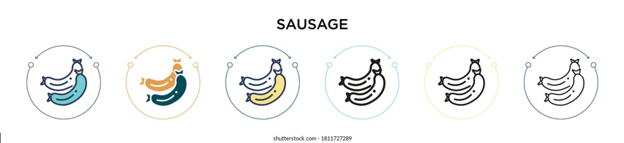 Sausage icon in filled, thin line, outline and stroke style. Vector illustration of two colored and black sausage vector icons designs can be used for mobile, ui, web