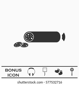 Sausage icon flat. Black pictogram on white background. Vector illustration symbol and bonus button