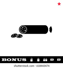 Sausage icon flat. Black pictogram on white background. Vector illustration symbol and bonus button open and closed lock, folder, star