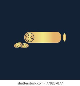 Sausage icon flat. Simple gold pictogram on dark background. Vector illustration symbol
