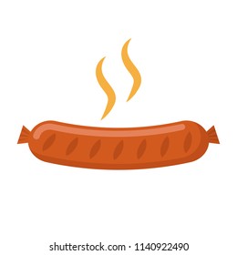 Sausage icon flat style design, isolated on white background. Grilled sausage a poster template for an invitation to a party. Object for web and print.