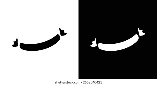 Icono de salchicha en versión plana sobre fondo blanco y negro