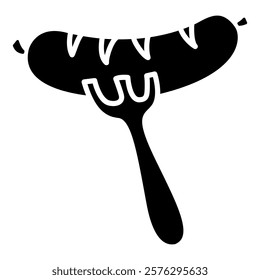 Sausage icon in glyph style. Sausage and fork