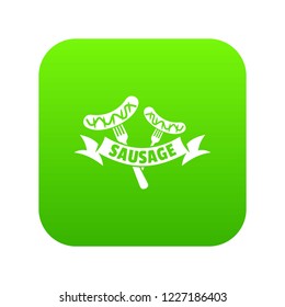 Sausage icon green vector isolated on white background