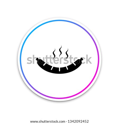 Sausage icon isolated on white background. Grilled sausage and aroma sign. Circle white button. Vector Illustration