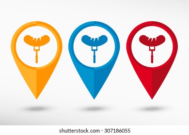 Sausage  icon map pointer, vector illustration. Flat design style