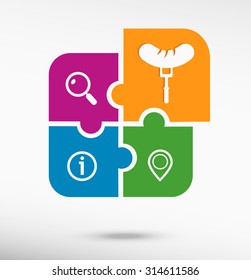 Sausage  icon on colorful jigsaw puzzle. Flat style