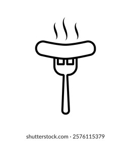 Sausage icon on fork, grilled sausages, simple flat style, pictogram logo symbol vector illustration, isolated on white for mobile app