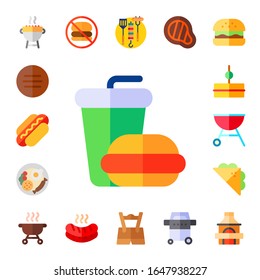 sausage icon set. 17 flat sausage icons. Included grill, meat, hot dog, fast food, breakfast, sandwich, no fast food, bbq, oktoberfest, hamburguer icons