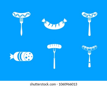 Sausage icon set. Simple set of sausage vector icons for web design isolated on blue background