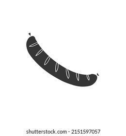 Sausage Icon Silhouette Illustration. Meat Food Vector Graphic Pictogram Symbol Clip Art. Doodle Sketch Black Sign.