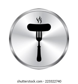 Sausage icon - vector brushed metal button