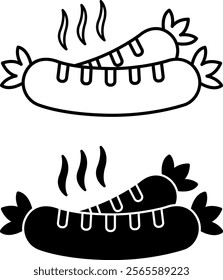 Sausage Icons. Black and White Vector Illustrations. Grilled Hot Sausages. Tasty Food. Fast Food Concept