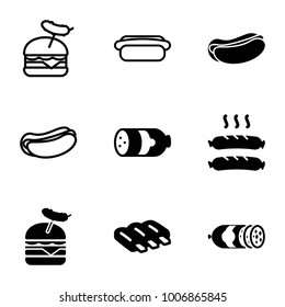 Sausage icons. set of 9 editable filled and outline sausage icons such as