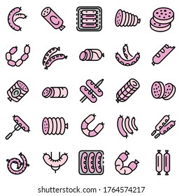 Sausage icons set. Outline set of sausage vector icons thin line color flat isolated on white