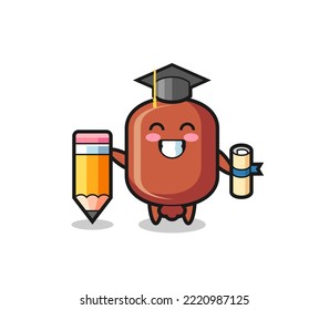 sausage illustration cartoon is graduation with a giant pencil , cute design