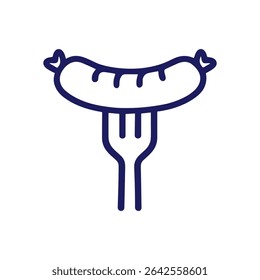 Sausage impaled on a fork. Icon symbol illustration