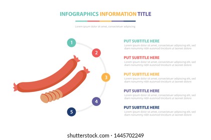 sausage infographic template concept with five points list and various color with clean modern white background - vector