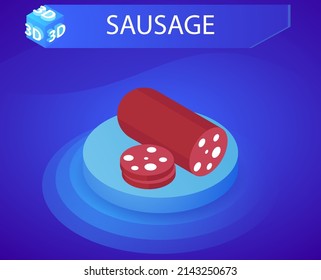 Sausage isometric design icon. Vector web illustration. 3d colorful concept