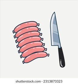 Sausage and the knife vector illustration