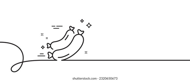 Icono de línea de salchicha. Una línea continua con curl. Cartel de comida barbacoa. símbolo. Cinta de esquema único de salchicha. Patrón de curva de bucle. Vector