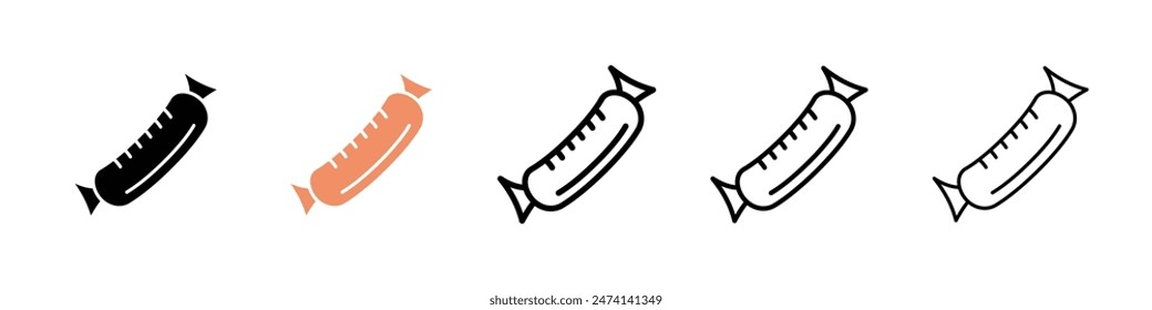 Juego de iconos de línea de salchicha. Icono del Vector de la salchicha de la carne de la barbacoa para los diseños de UI.