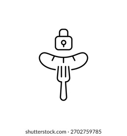 Sausage and lock. Safe recipes, secure dining. Pixel perfect, editable stroke vector icon
