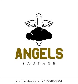 Sausage logo, sausage, black cloud and two wings with white background