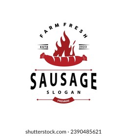 Sausage Logo, Sausage Food Grill Vector, Simple Retro Vintage Design Restaurant Inspiration