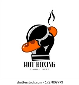 Sausage logo, sausages with boxing gloves and smoke