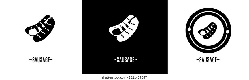 Sausage logo set. Collection of black and white logos. Stock vector.