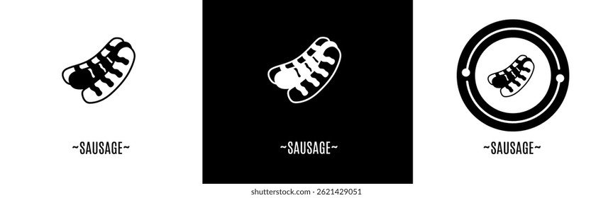 Sausage logo set. Collection of black and white logos. Stock vector.