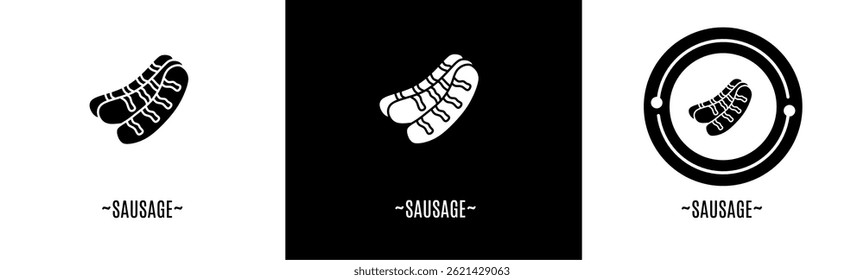 Sausage logo set. Collection of black and white logos. Stock vector.