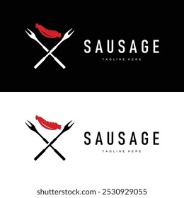 Logotipo de la salchicha, diseño simple de la carne a la parrilla de la salchicha de la barbacoa para el negocio del restaurante, Ilustración vectorial
